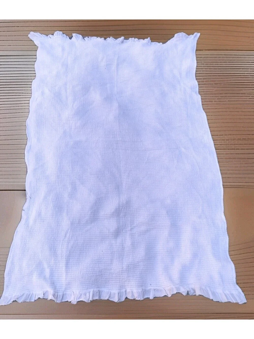 INUP Home Waffle Weave Throw Blanket White Ruffle Trim Portugal Cotton 72x48